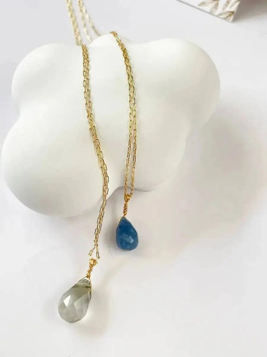 Soul Drop – Teardrop Blue or Green Quartz Crystal Necklace - LBV Crafts - Jewelry