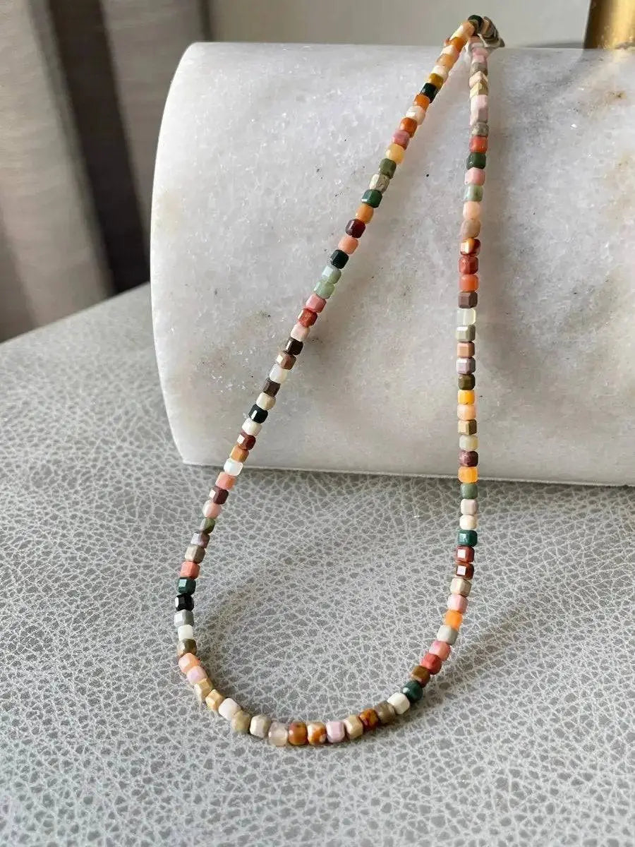 Desert Dawn – Alashan Rainbow Agate Micro - Faceted Necklace - LBV Crafts - Jewelry