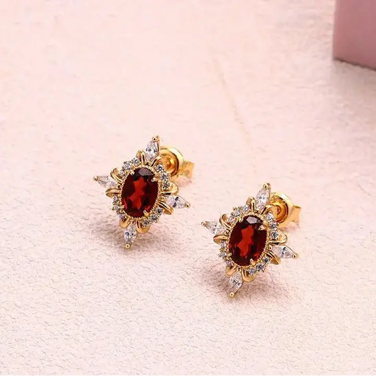 January Birthstone Rhodolite Garnet Earrings on light pink background - LBV Crafts - Jewelry