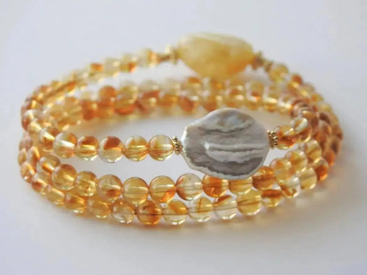 Golden Glow – Yellow Quartz & Baroque Pearl Stretch Necklace or Bracelet - LBV Crafts - Jewelry