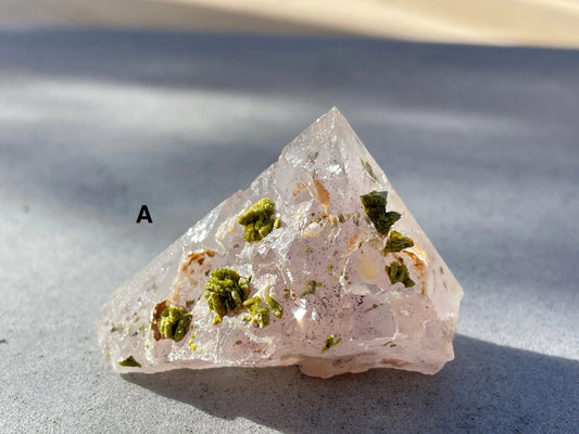 sichuan garden crystal - green epidote included in pink amethyst