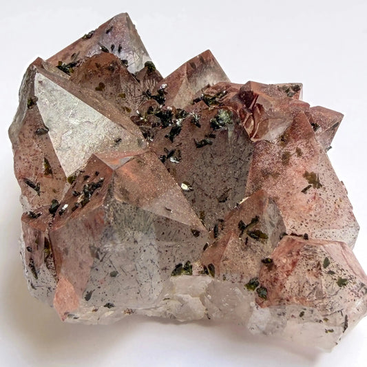 Pink Sichuan garden crystal cluster with green epidote gemstone 