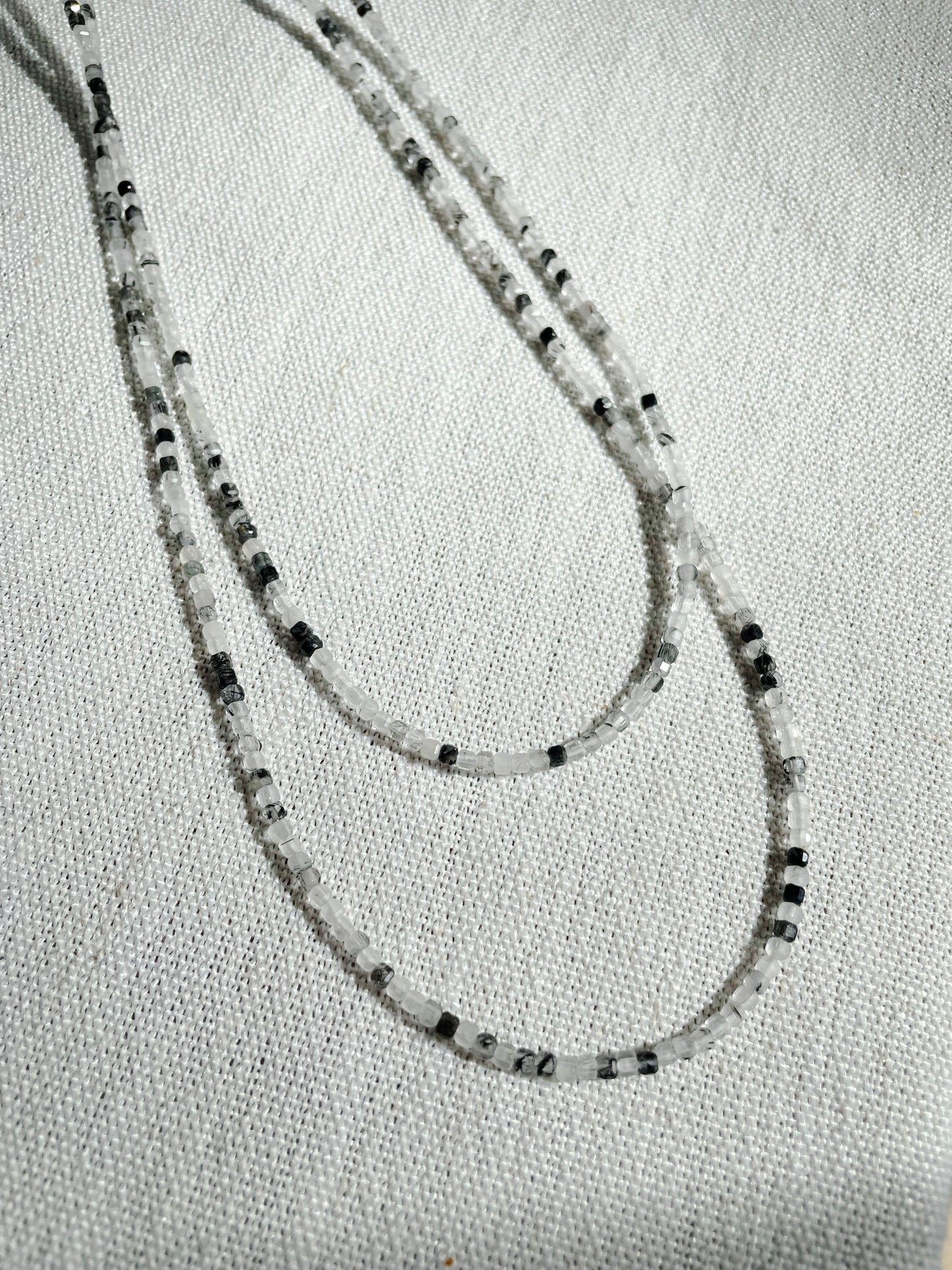 "Shadow Thread" – Black Tourmalinated Quartz Micro-Faceted Necklace