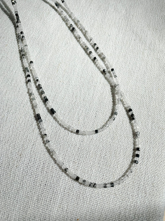 "Shadow Thread" – Black Tourmalinated Quartz Micro-Faceted Necklace