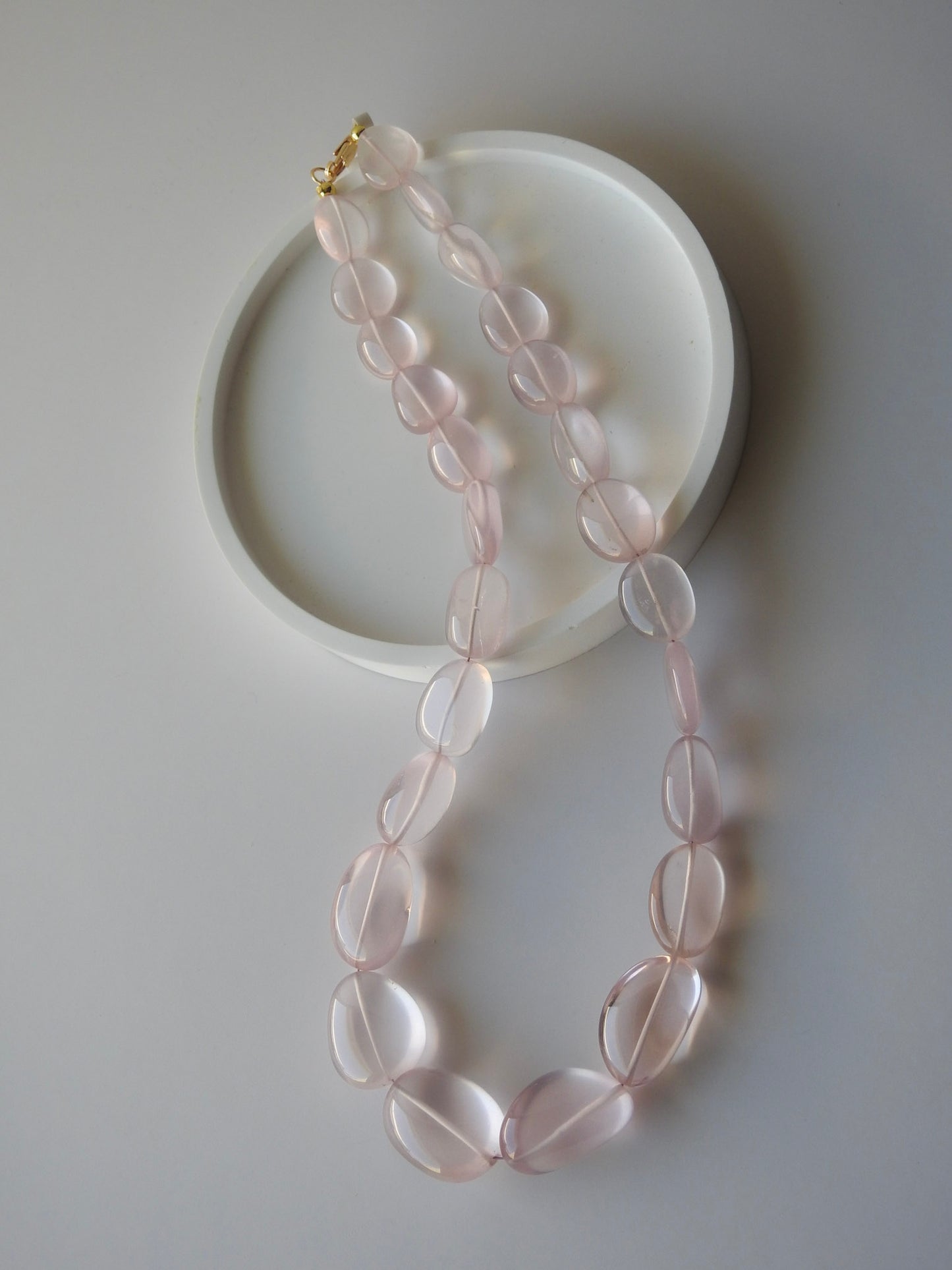 "Rose Radiance" – Rose Quartz Rivière Necklace with Gold-Filled Clasp