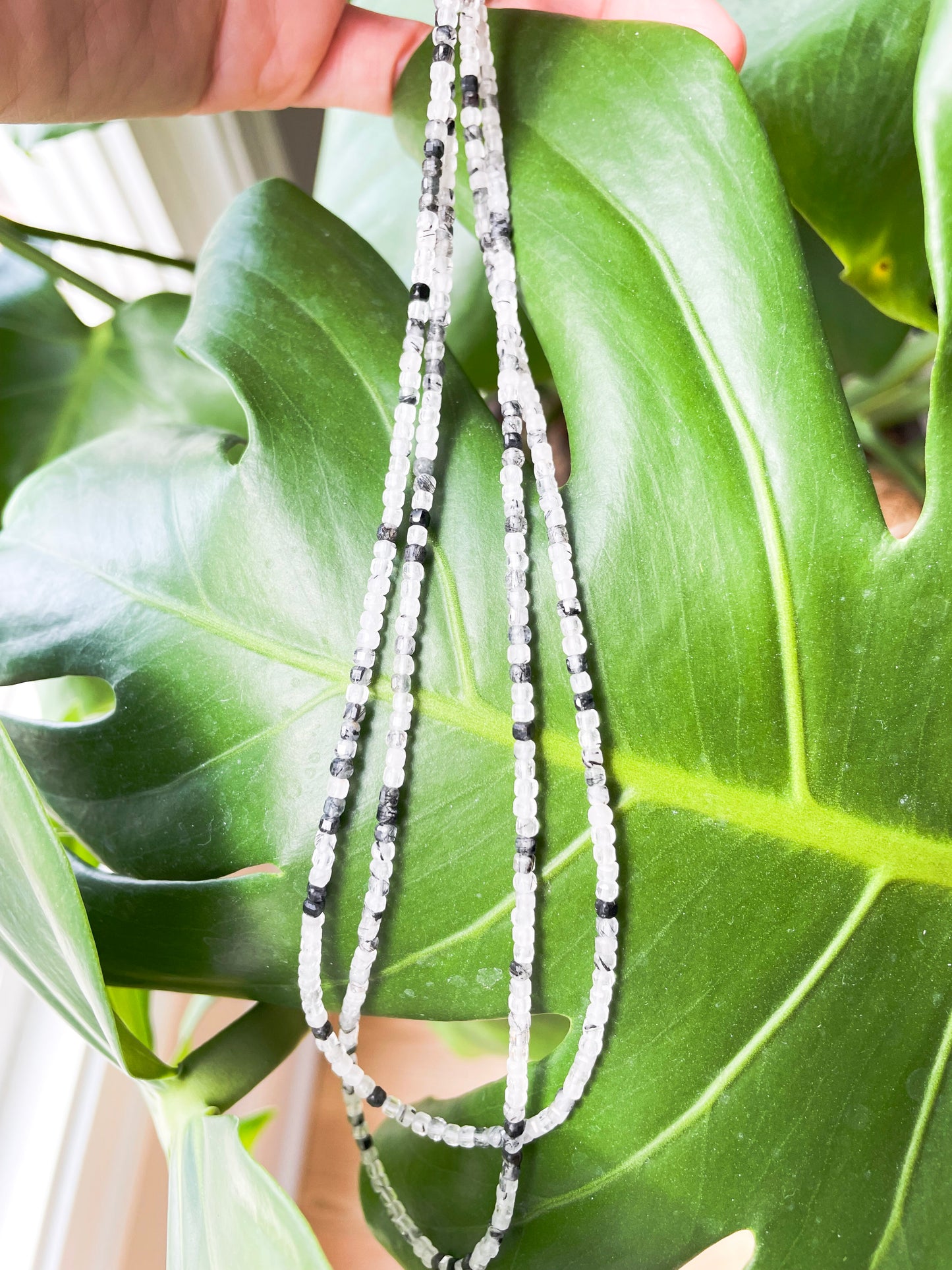 "Shadow Thread" – Black Tourmalinated Quartz Micro-Faceted Necklace