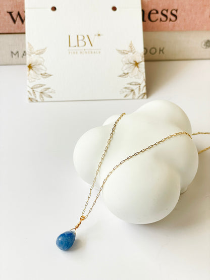 “Soul Drop” – Teardrop Gemstone Necklace in Chlorite Quartz or Blue Aventurine