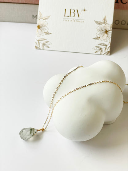 “Soul Drop” – Teardrop Gemstone Necklace in Chlorite Quartz or Blue Aventurine