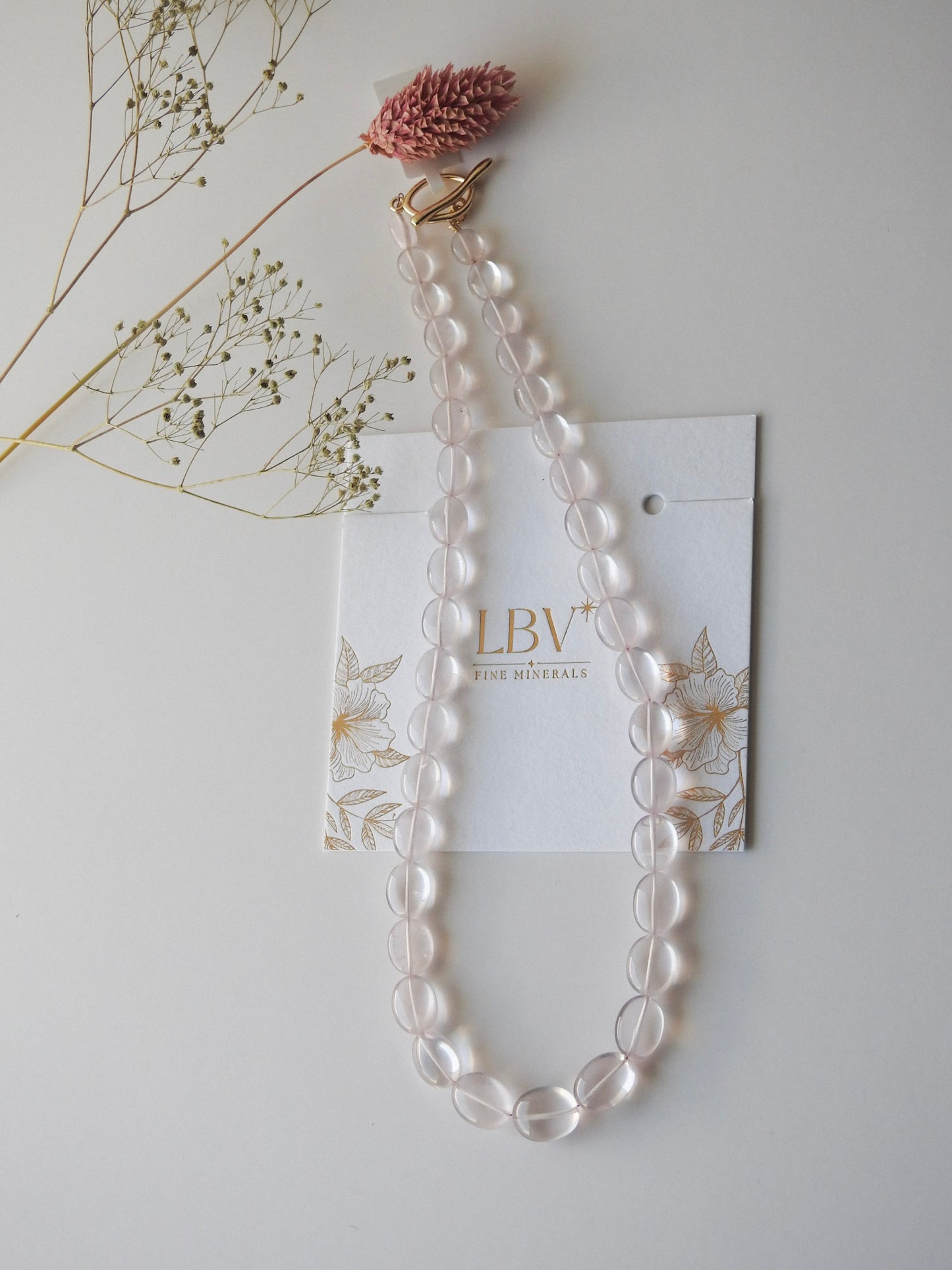 "Rose Radiance" – Rose Quartz Rivière Necklace with Gold-Filled Clasp