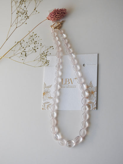 "Rose Radiance" – Rose Quartz Rivière Necklace with Gold-Filled Clasp