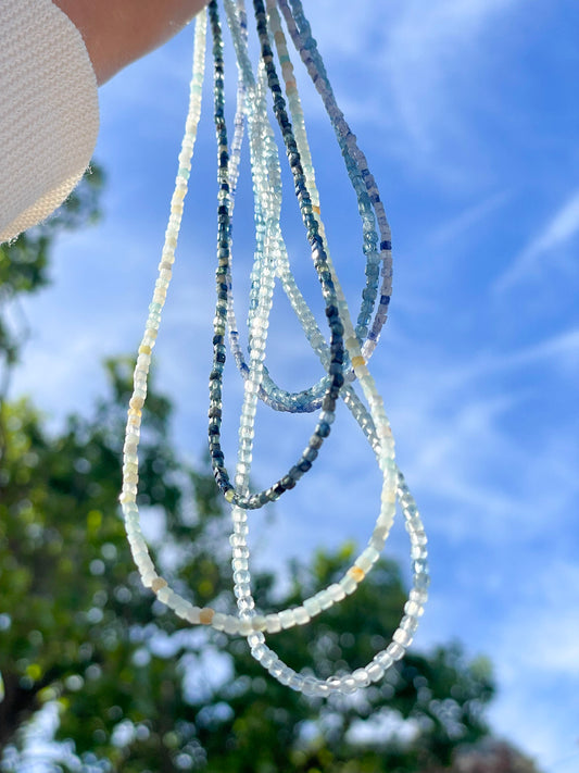 "Coastal Mist" – Blue Tourmaline Gradient Micro-Faceted Necklace