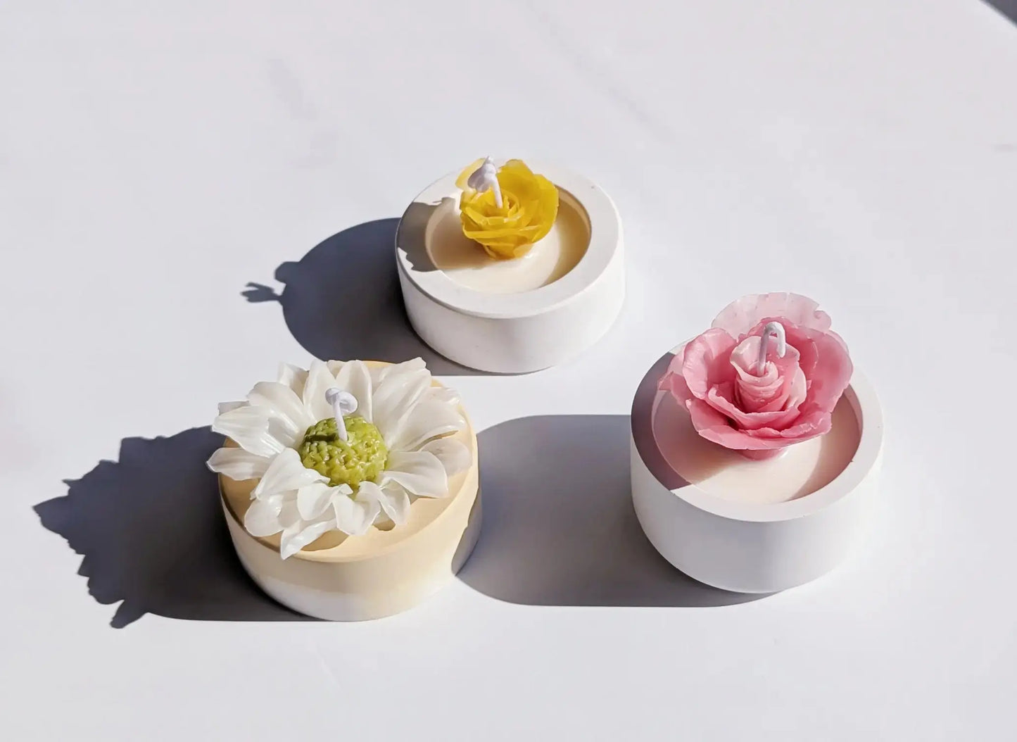 Three Handmade decorative scented candles on a white background - LBV Crafts