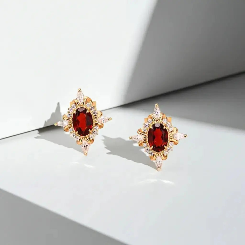 January Birthstone Red Rhodolite Garnet Earrings on white surface - LBV Crafts - Jewelry