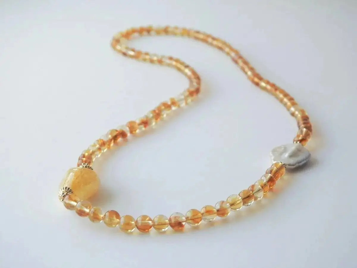 Golden Glow – Yellow Quartz & Baroque Pearl Stretch Necklace or Bracelet - LBV Crafts - Jewelry