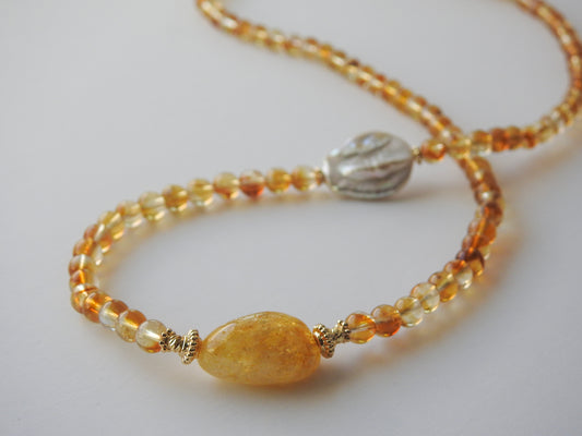 "Golden Glow" – Yellow Quartz & Baroque Pearl Stretch Necklace or Bracelet