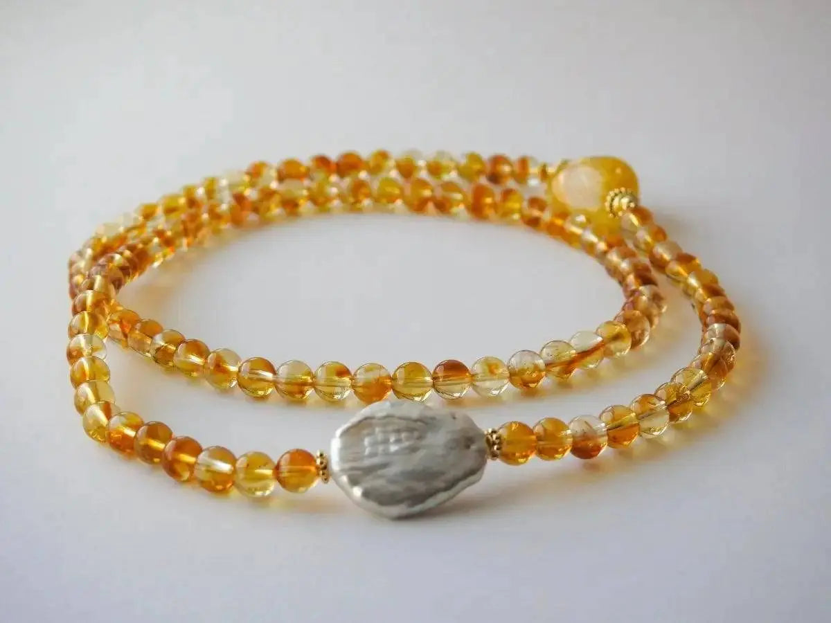 Golden Glow – Yellow Quartz & Baroque Pearl Stretch Necklace or Bracelet - LBV Crafts - Jewelry