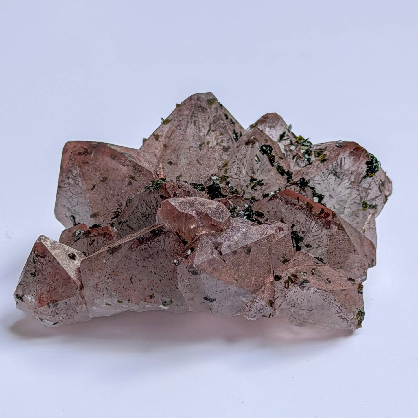 Pink Garden Quartz from Sichuan with Epidote and Hematite LBV Crafts Crystal