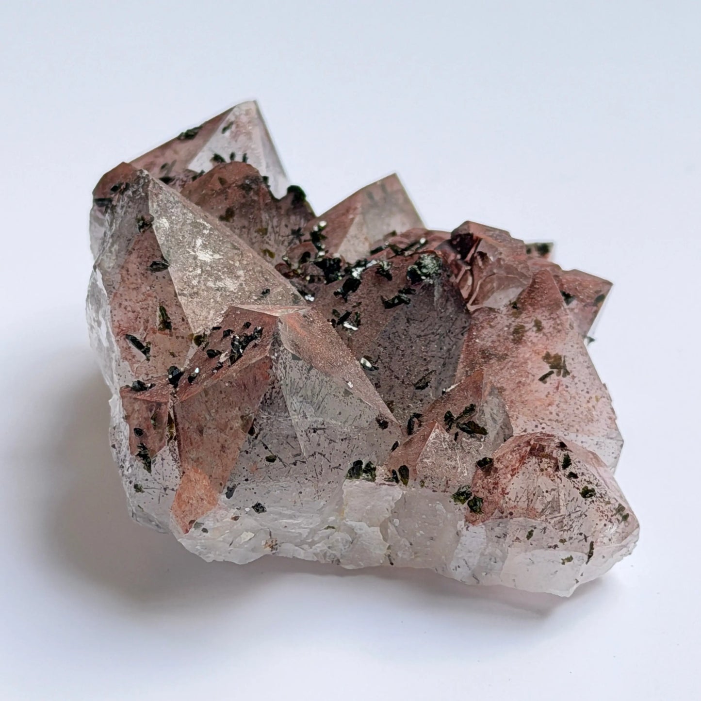 Pink Garden Quartz from Sichuan with Epidote and Hematite LBV Crafts Crystal