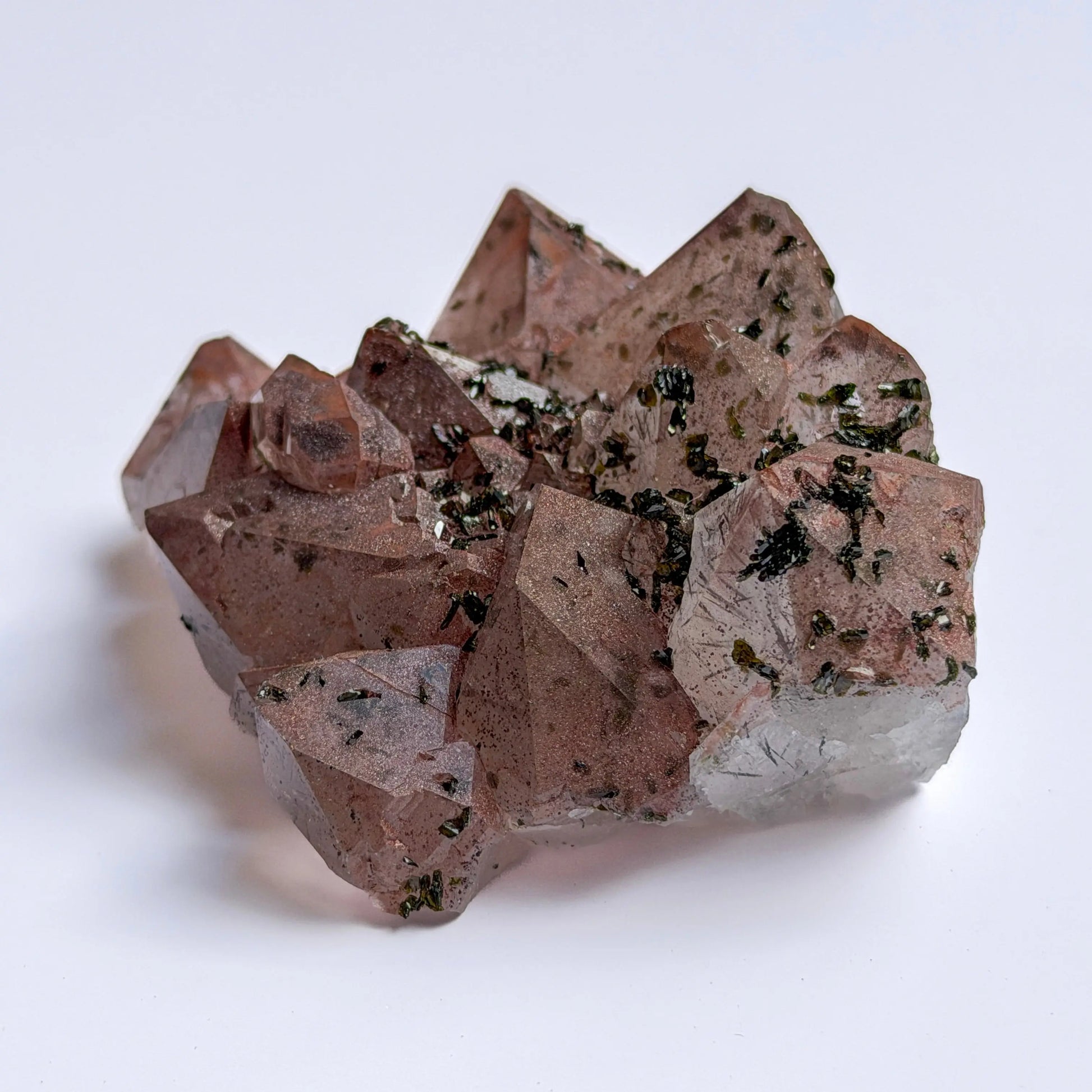 Pink Garden Quartz from Sichuan with Epidote and Hematite LBV Crafts Crystal