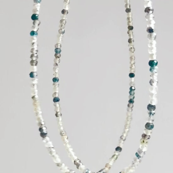 K2 mineral necklace with blue and white beads
